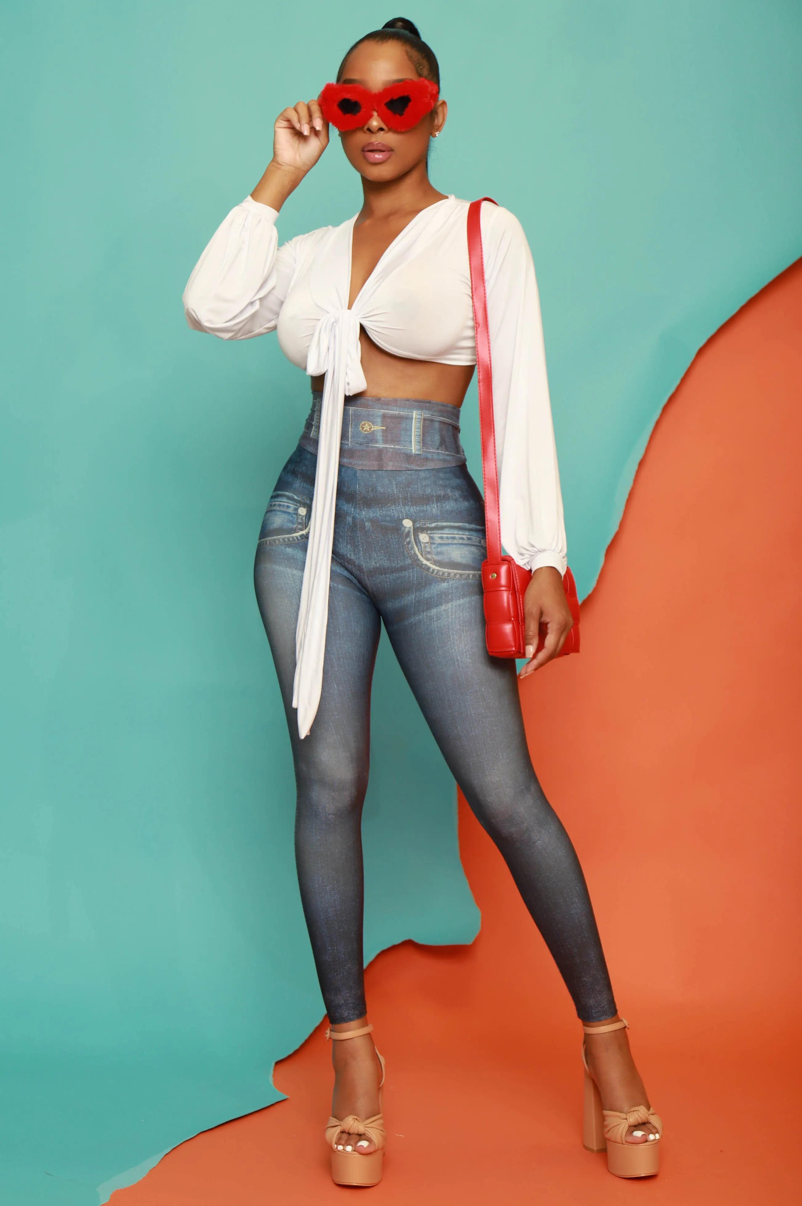 Bottoms Up High Waist Printed Leggings - Medium Wash sold by Swankaposh