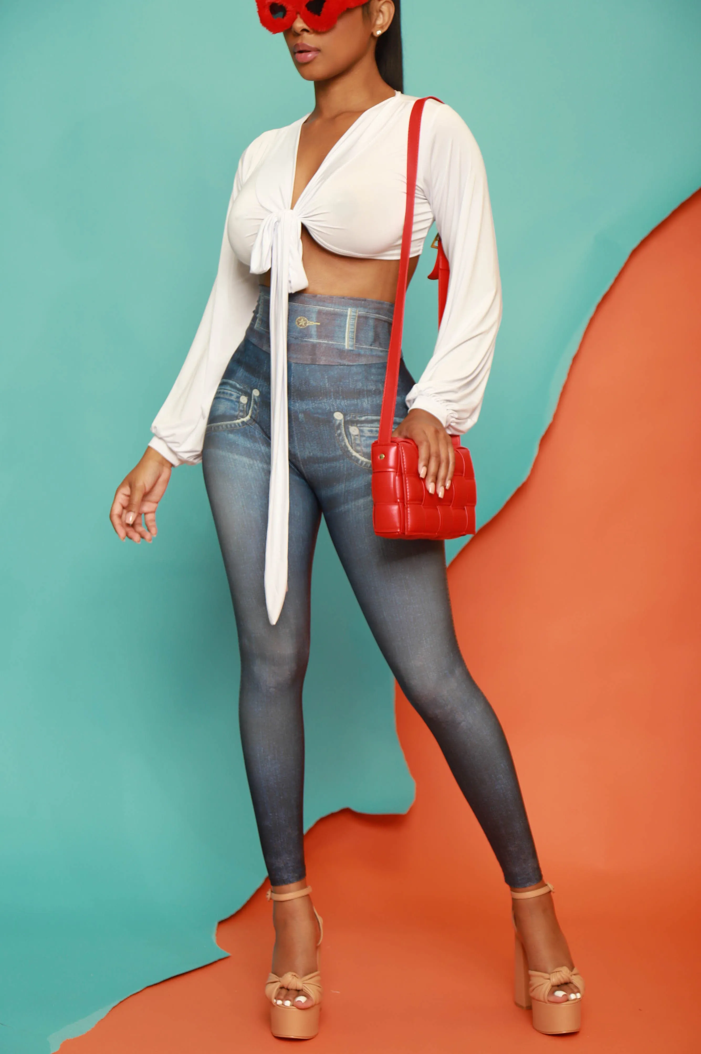 Bottoms Up High Waist Printed Leggings - Medium Wash sold by Swankaposh product image thumbnail 4