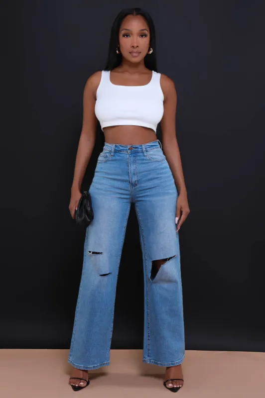 Make Way High Rise Ripped Bootcut Jeans - Medium Wash sold by Swankaposh