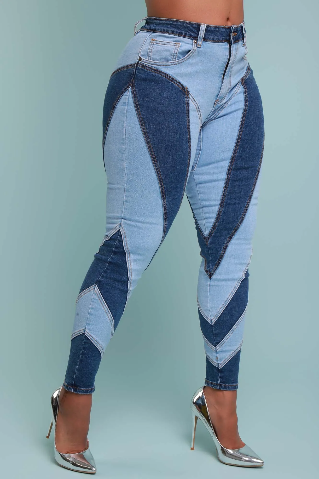 Two Faced Patchwork Skinny Jeans - Blue/Light Blue sold by Swankaposh product image thumbnail 5