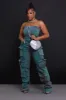 Jaded Strapless Denim Cargo Jumpsuit - Green/Blue sold by Swankaposh