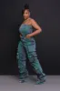 Jaded Strapless Denim Cargo Jumpsuit - Green/Blue sold by Swankaposh