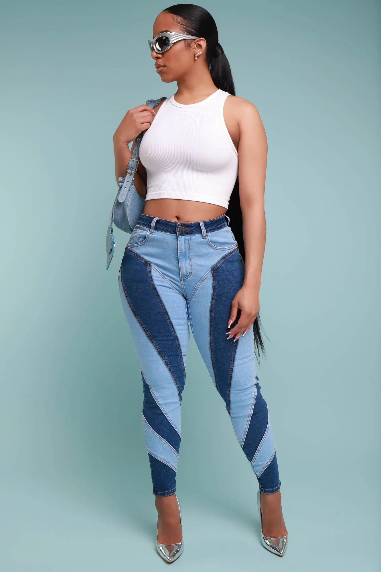 Two Faced Patchwork Skinny Jeans - Blue/Light Blue sold by Swankaposh product image thumbnail 4