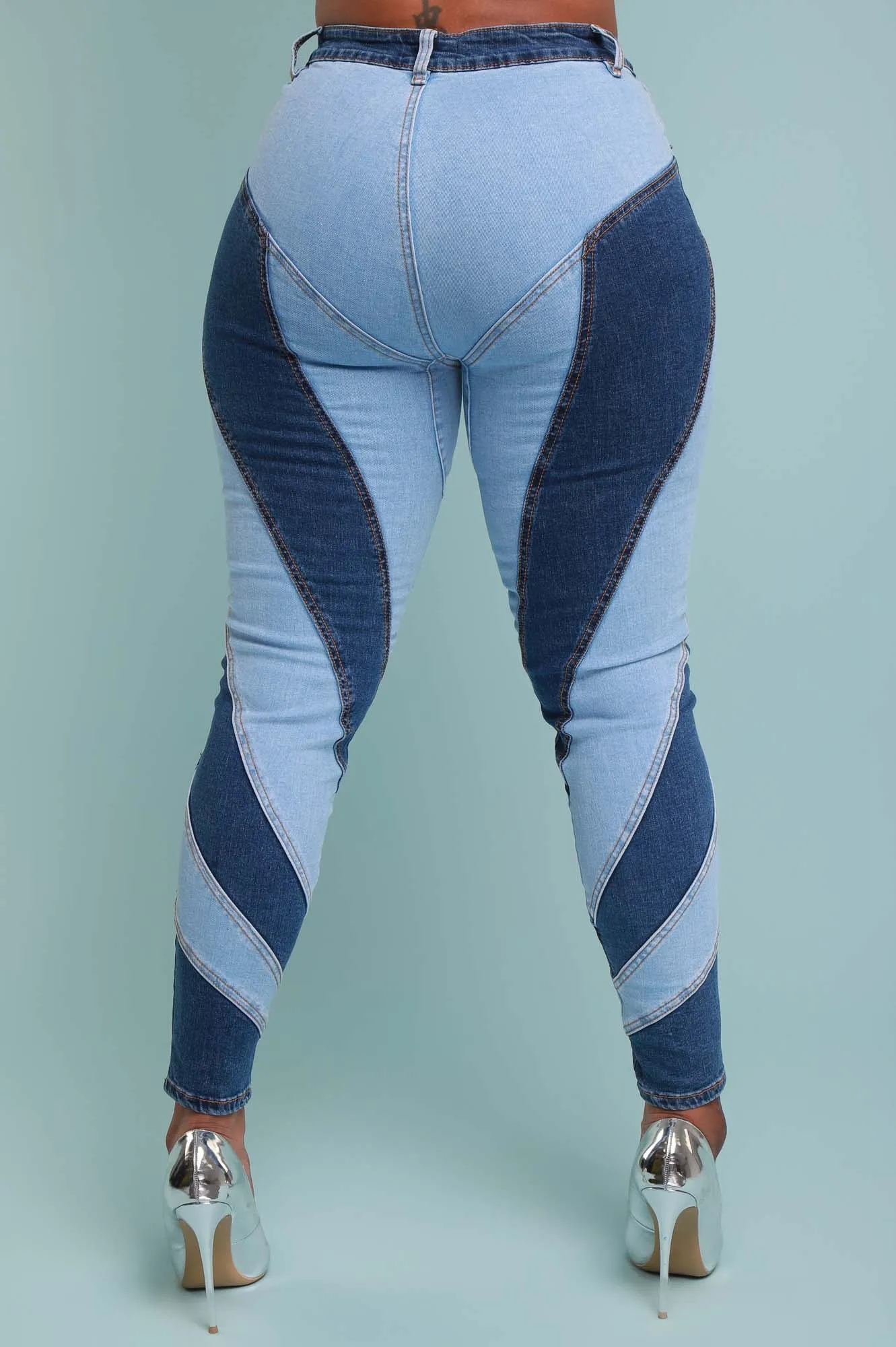 Two Faced Patchwork Skinny Jeans - Blue/Light Blue sold by Swankaposh product image thumbnail 3