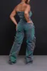 Jaded Strapless Denim Cargo Jumpsuit - Green/Blue sold by Swankaposh