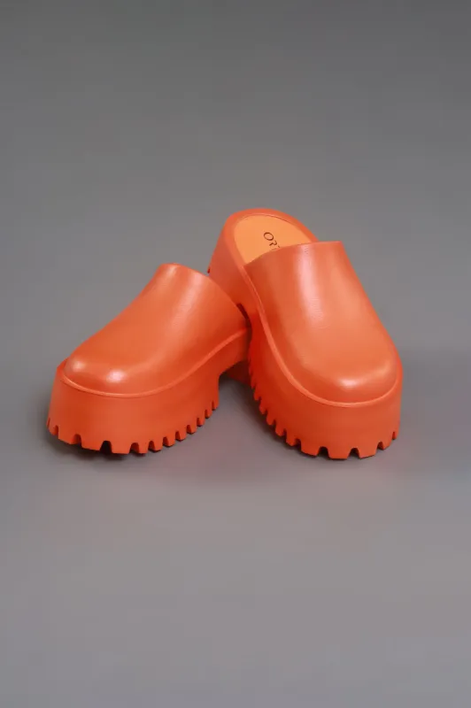 No Such Luck Platform Chunky Slides - Orange sold by Swankaposh