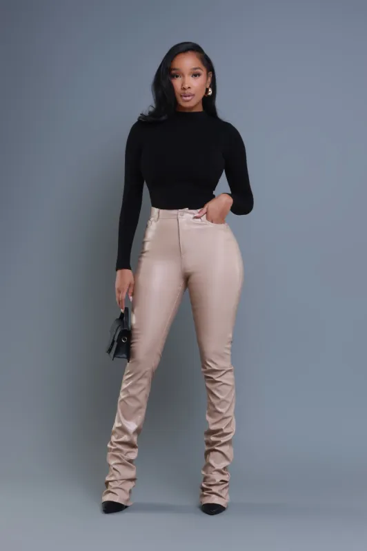 To The Core Ruched Faux Leather Pants - Tan sold by Swankaposh
