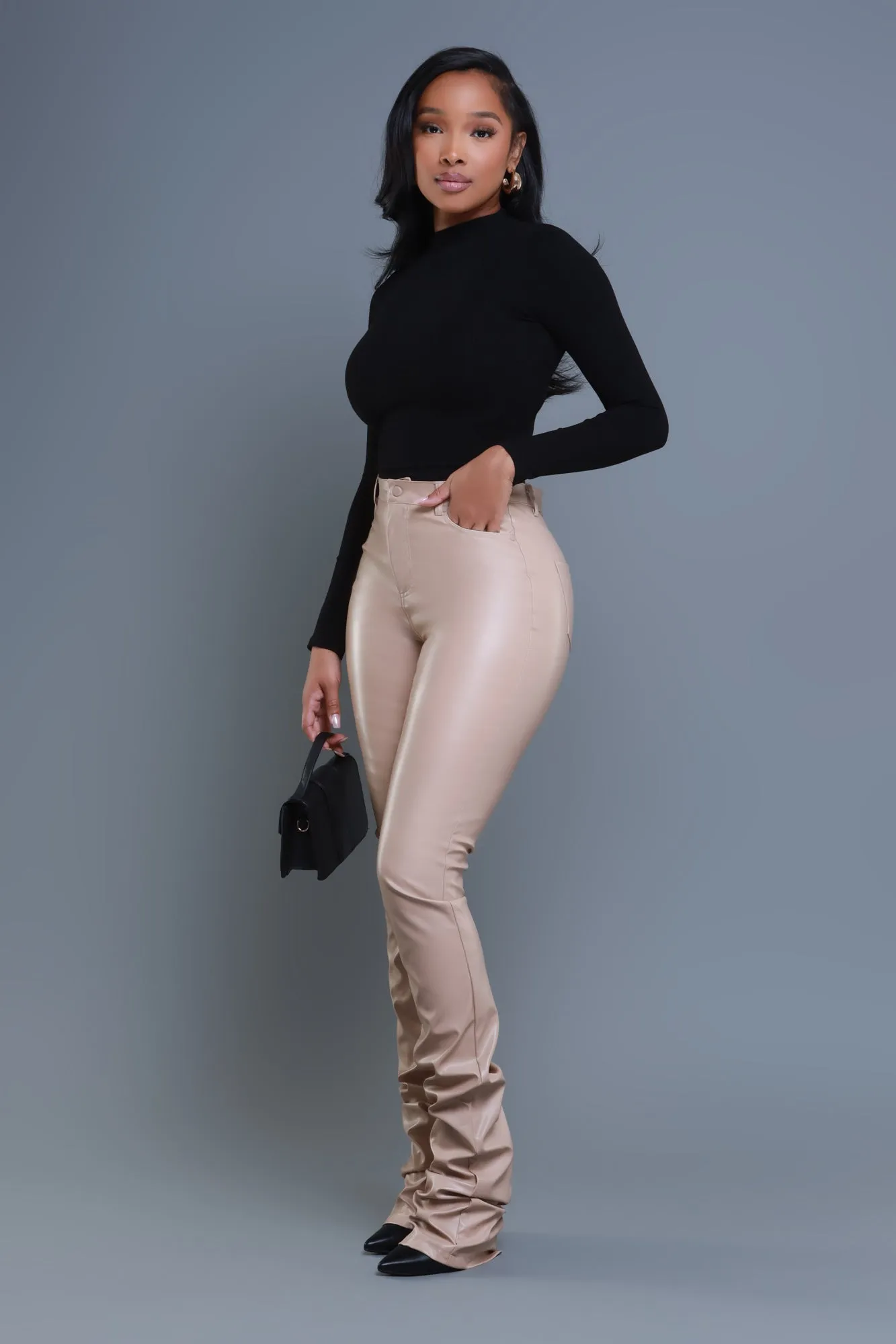 To The Core Ruched Faux Leather Pants - Tan sold by Swankaposh product image thumbnail 3