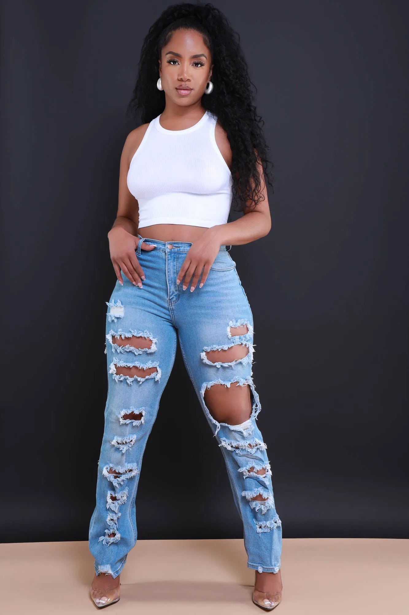 Pregame Distressed High Rise Jeans - Medium Wash sold by Swankaposh