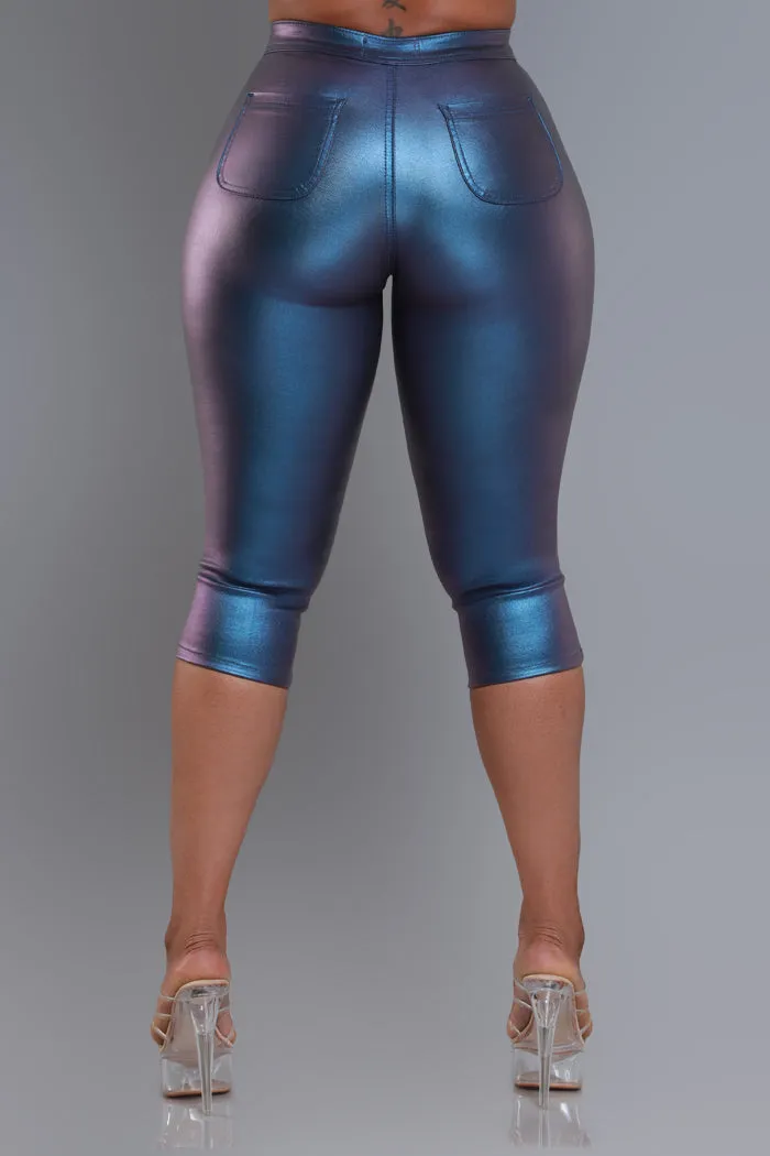 Make It Shimmer High Rise Metallic Capri Pants - Blue sold by Swankaposh product image thumbnail 2