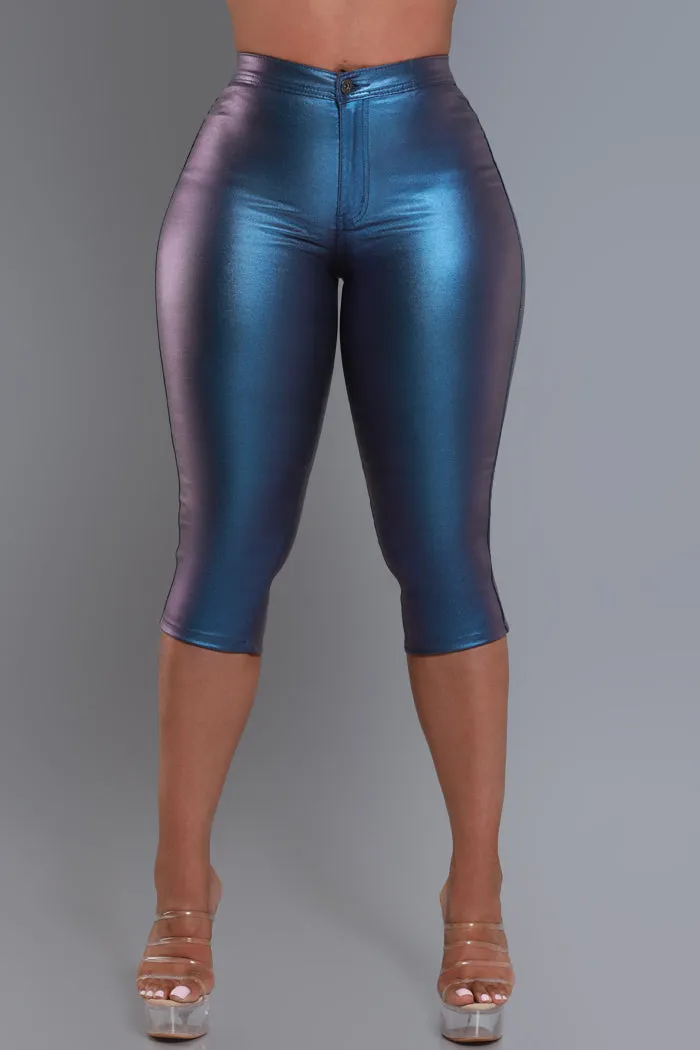 Make It Shimmer High Rise Metallic Capri Pants - Blue sold by Swankaposh product image thumbnail 3