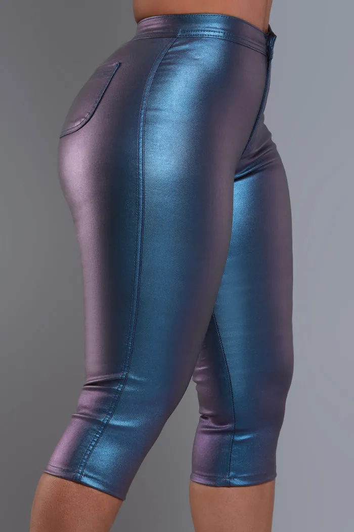 Make It Shimmer High Rise Metallic Capri Pants - Blue sold by Swankaposh product image thumbnail 5