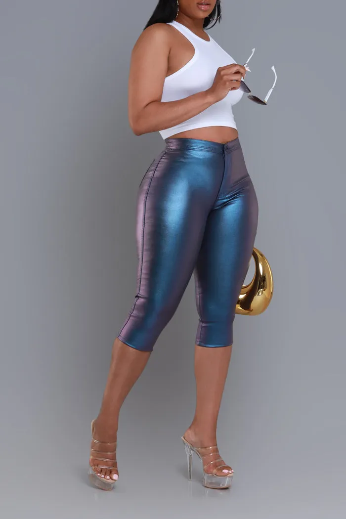 Make It Shimmer High Rise Metallic Capri Pants - Blue sold by Swankaposh product image thumbnail 4