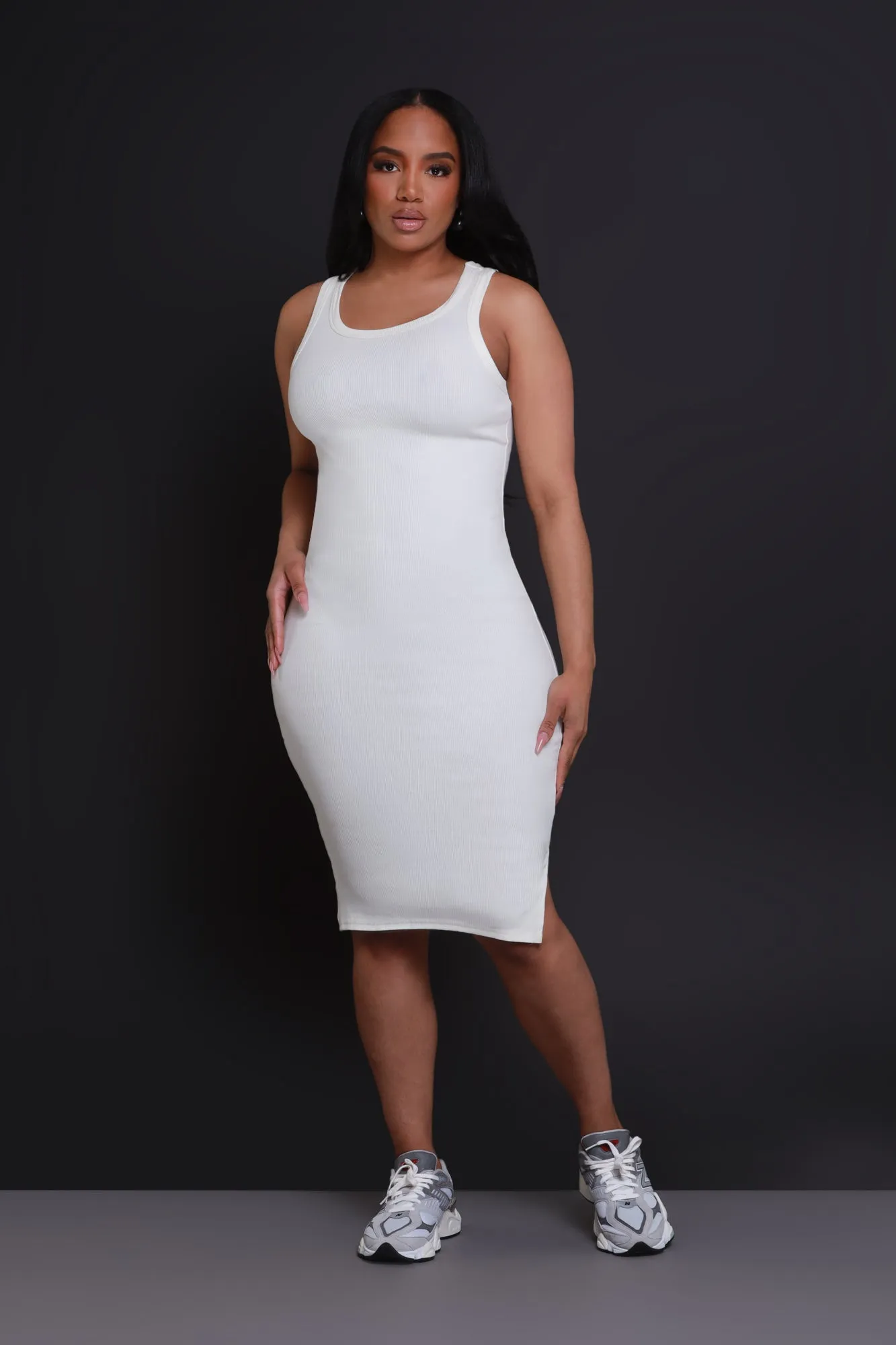 Next Up NUW Ribbed Midi Dress - Cream sold by Swankaposh