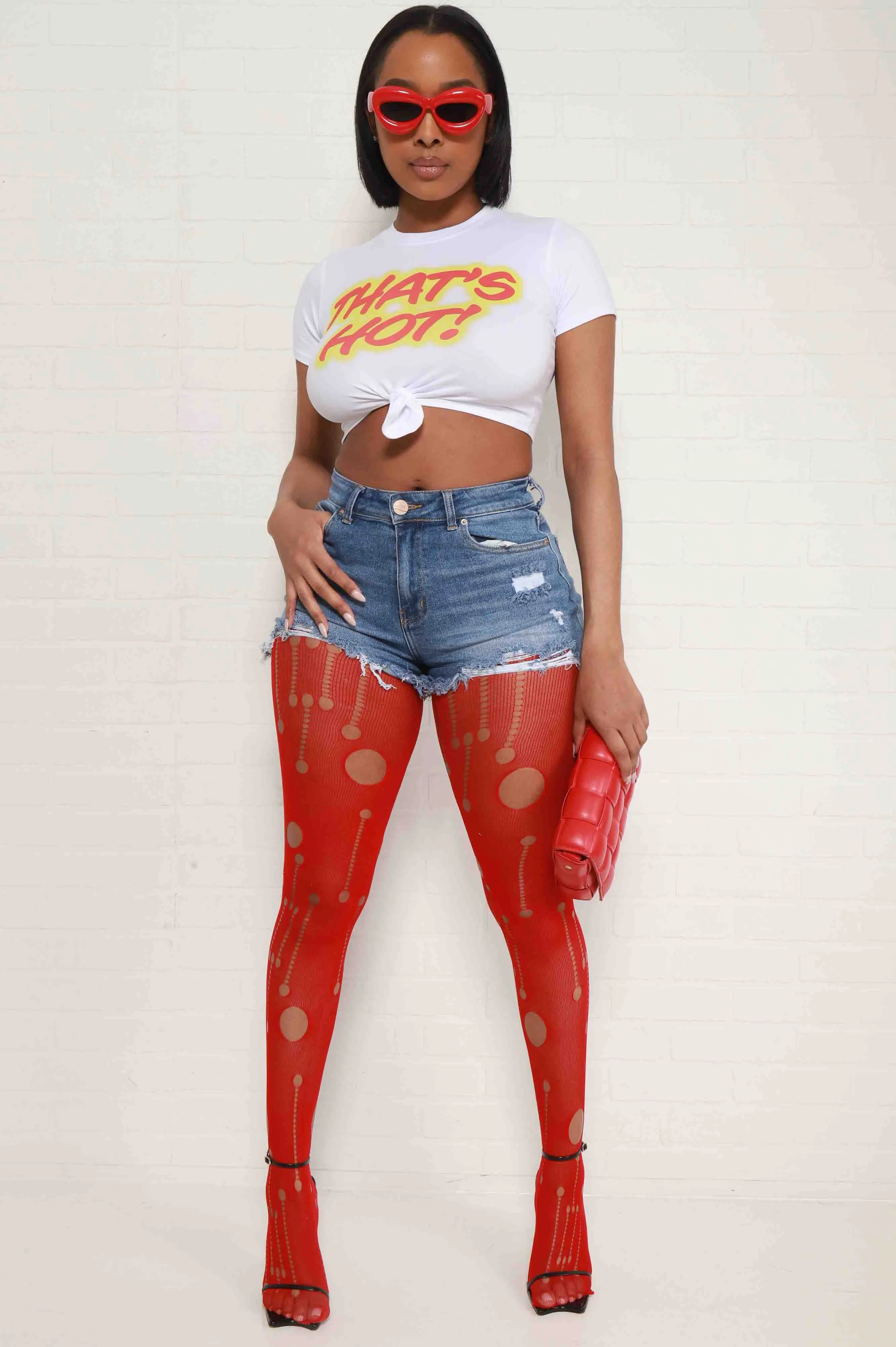 Attitude Holey Fishnet Stockings - Red sold by Swankaposh product image thumbnail 3