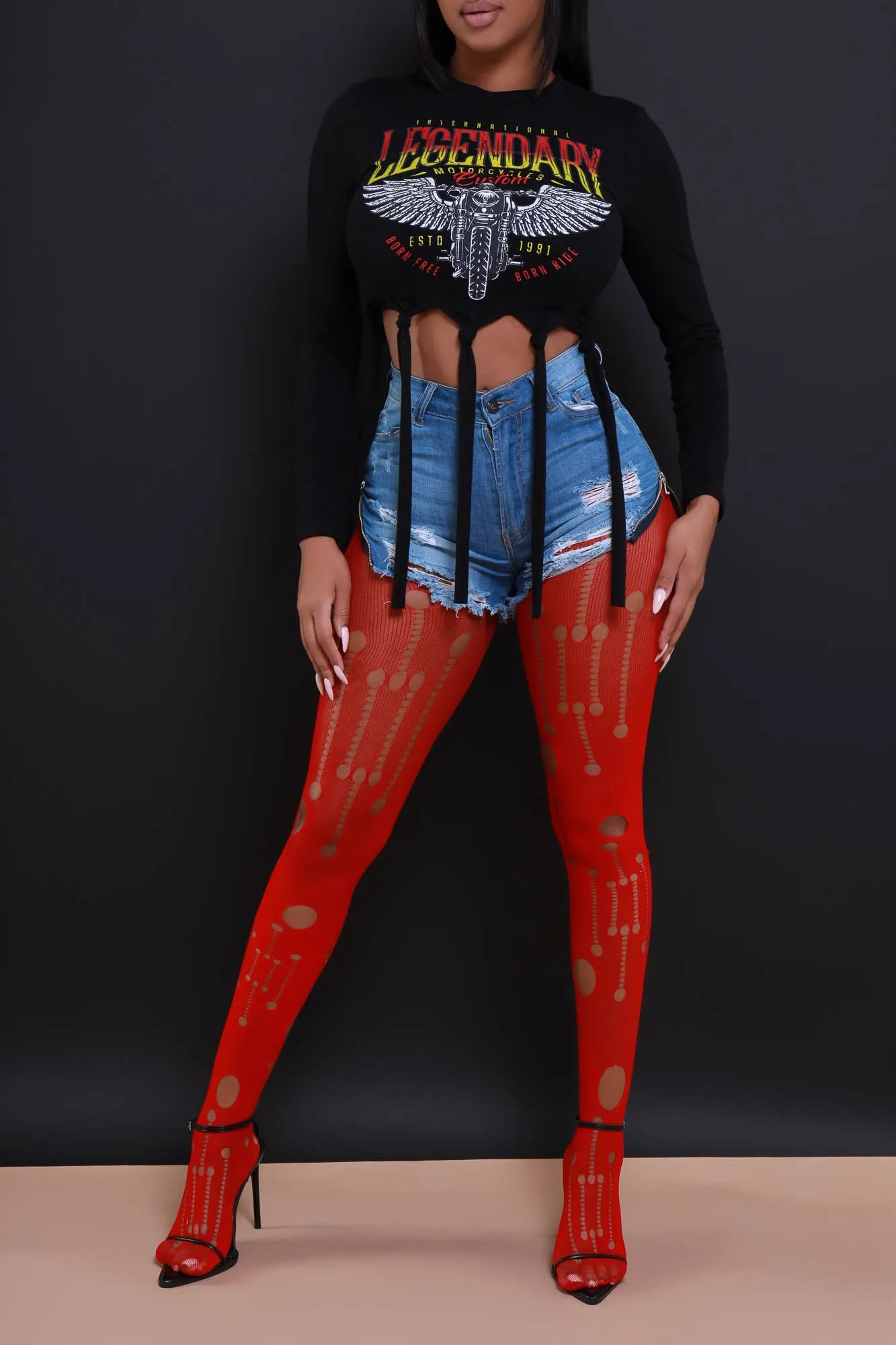 Attitude Holey Fishnet Stockings - Red sold by Swankaposh product image thumbnail 2