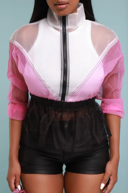 Hit Different Colorblock Sheer Windbreaker Jacket - Pink/Black sold by Swankaposh