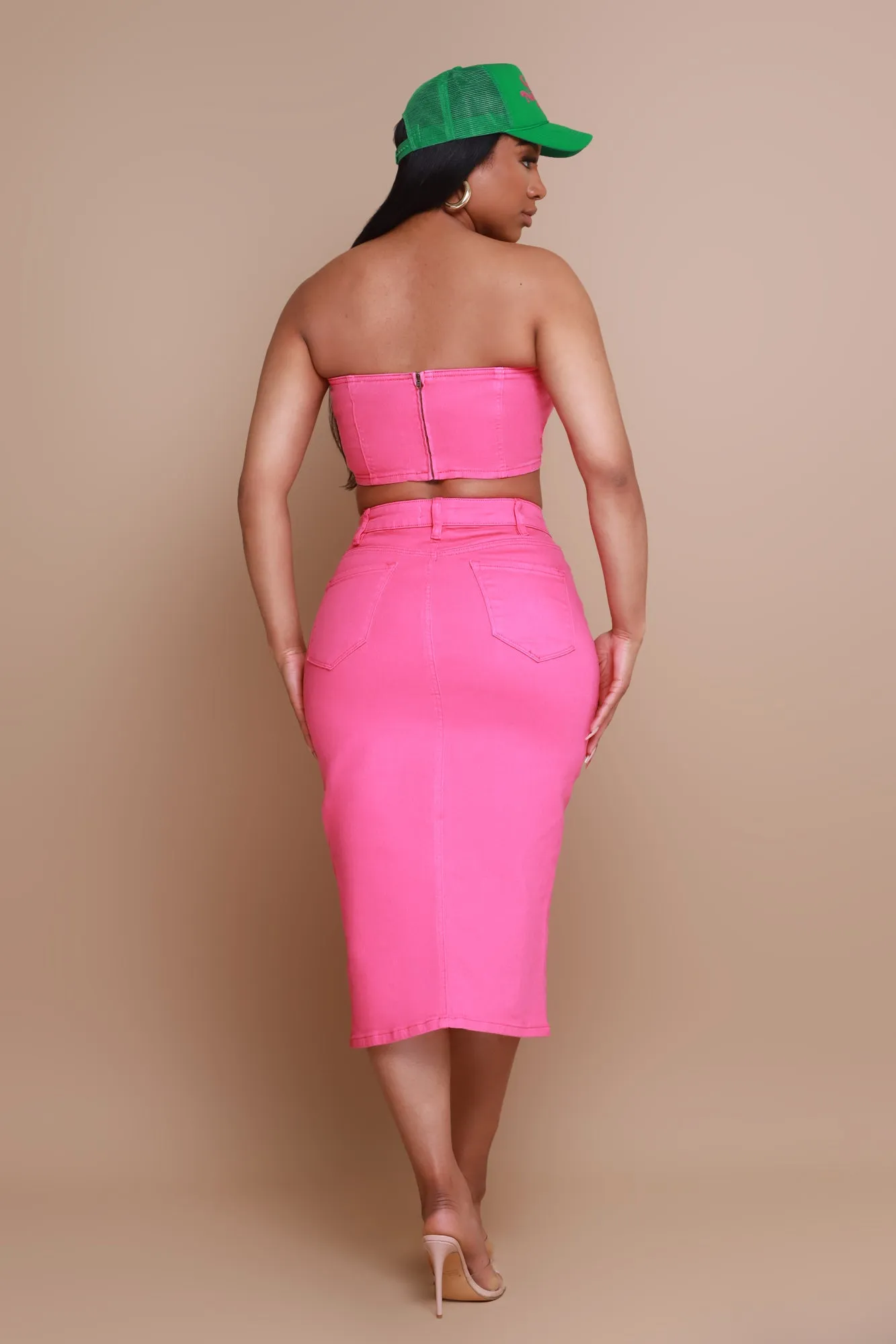 Candy Shop Strapless Denim Crop Top - Fuchsia sold by Swankaposh product image thumbnail 3