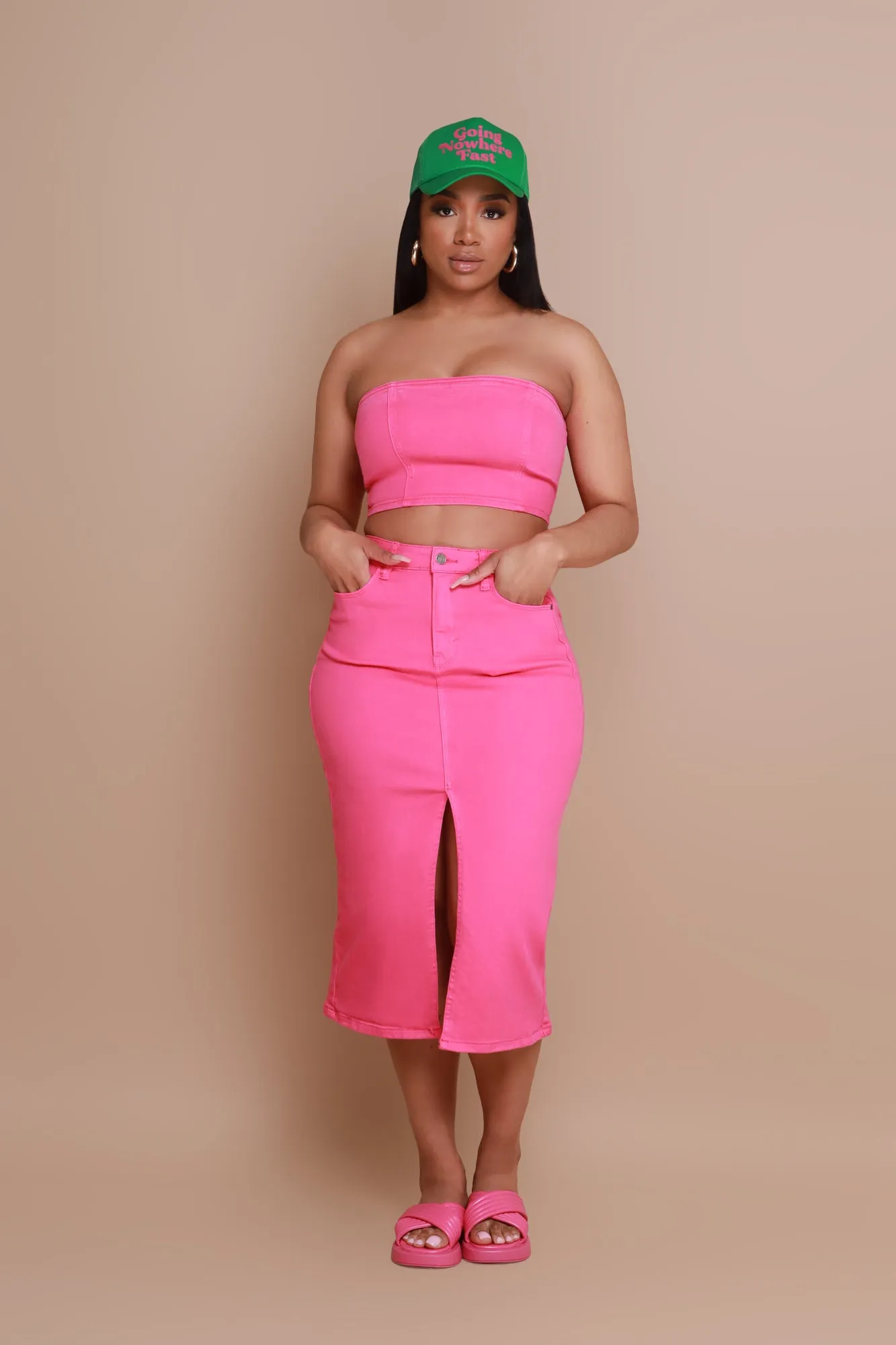 Candy Shop Strapless Denim Crop Top - Fuchsia sold by Swankaposh product image thumbnail 2