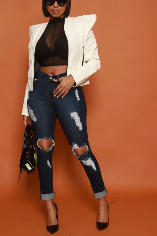 Gas Pedal Power Shoulder Zippered Jacket - White sold by Swankaposh