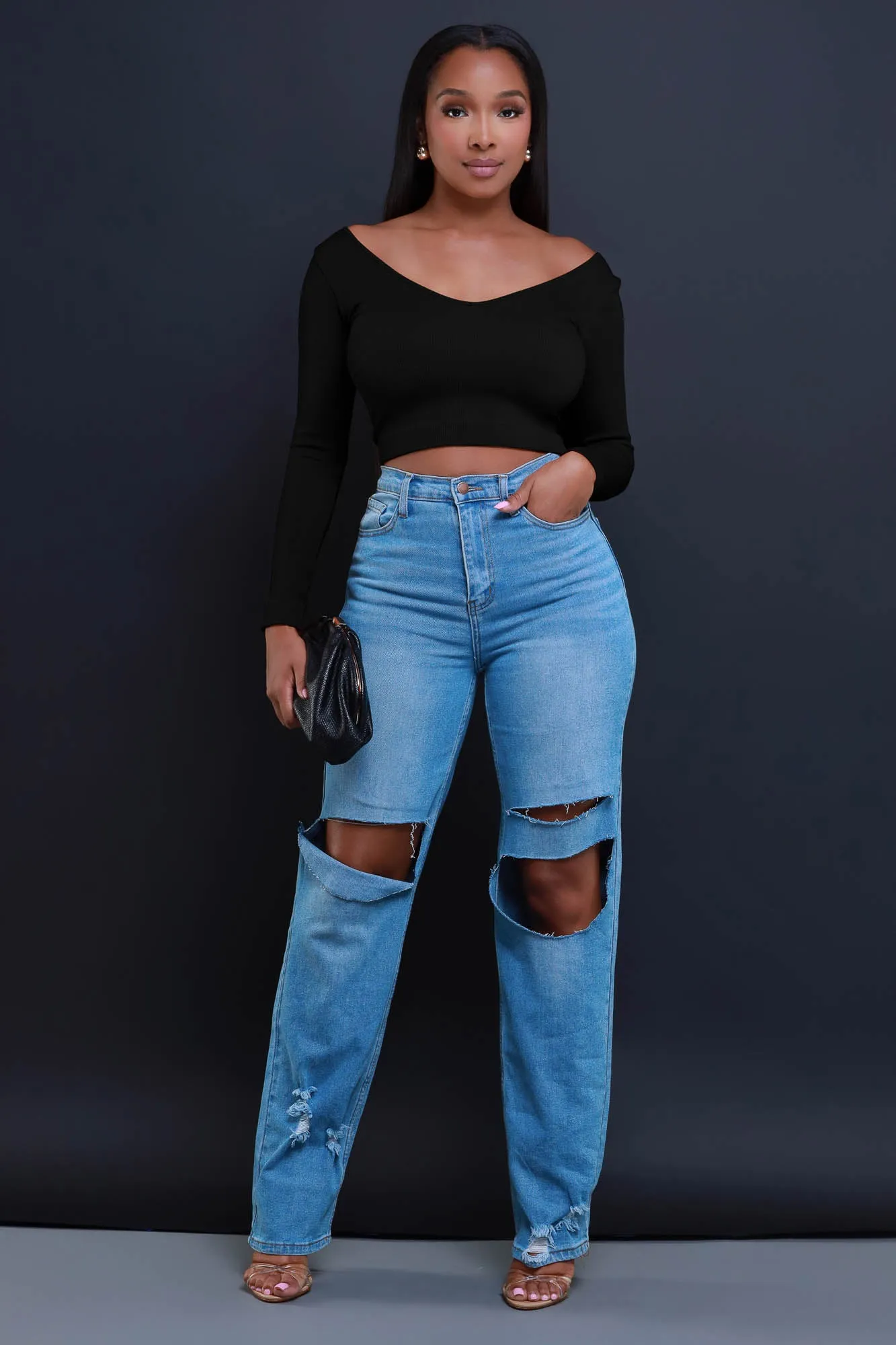 Vibe Check Ribbed V-Neck Crop Top - Black sold by Swankaposh product image thumbnail 2
