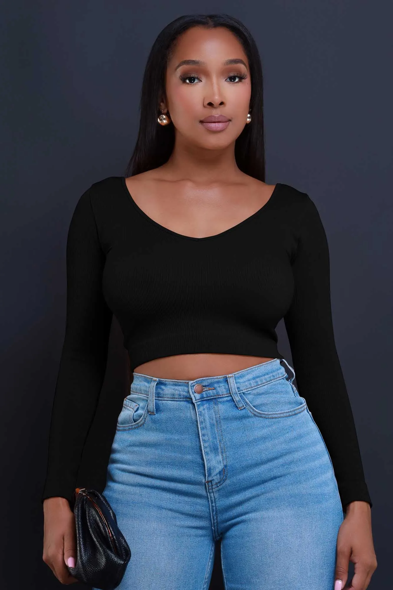 Vibe Check Ribbed V-Neck Crop Top - Black sold by Swankaposh