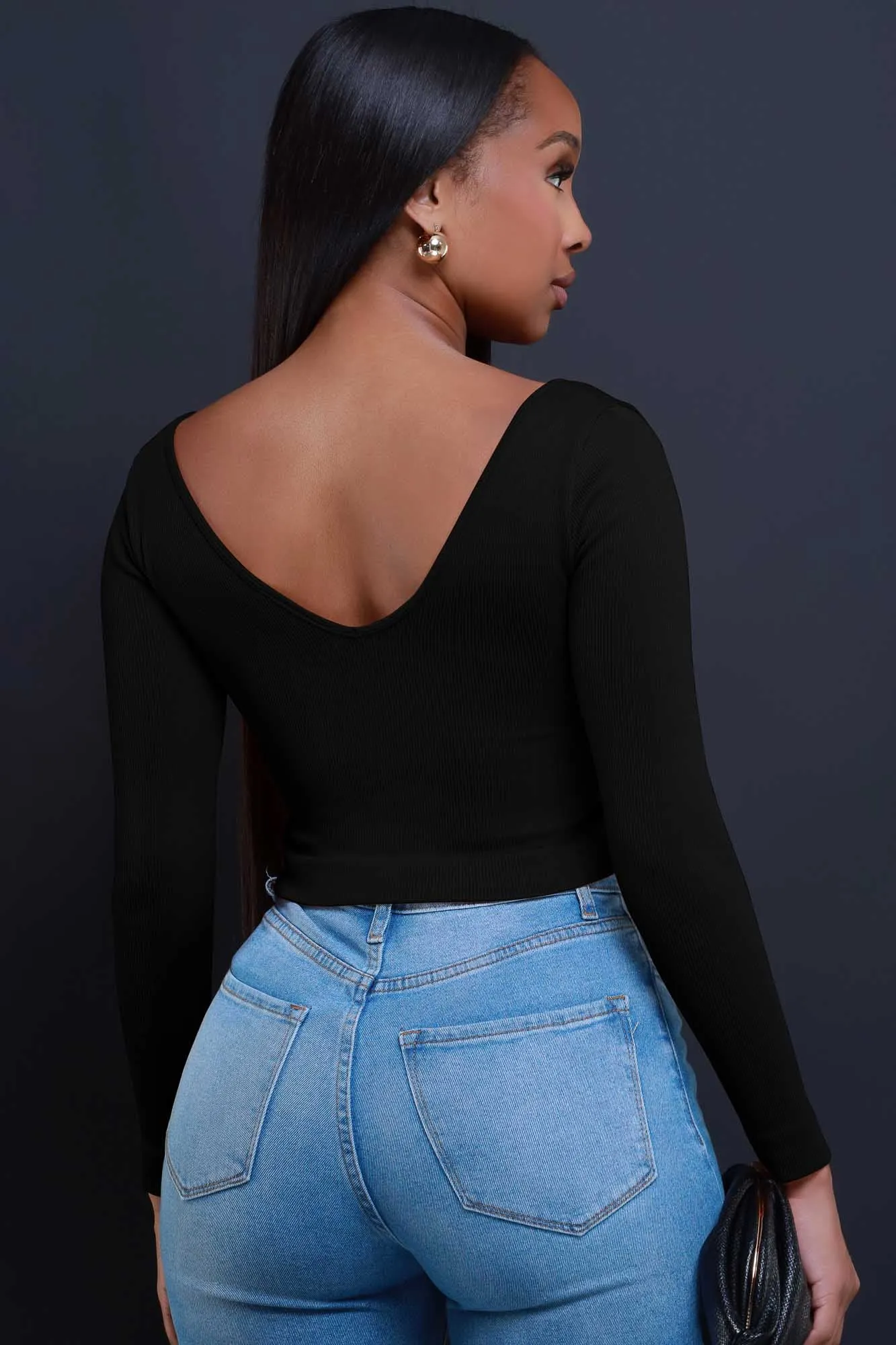Vibe Check Ribbed V-Neck Crop Top - Black sold by Swankaposh product image thumbnail 3