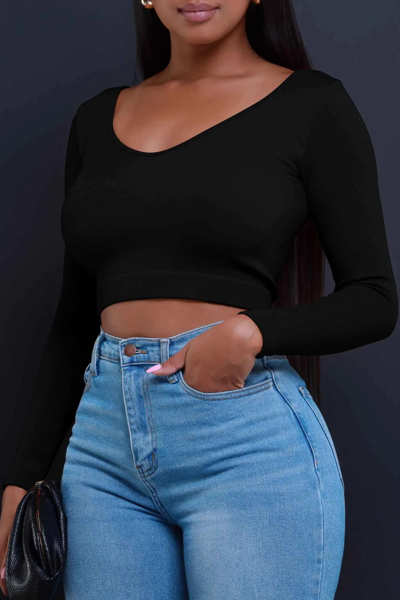 Vibe Check Ribbed V-Neck Crop Top - Black sold by Swankaposh product image thumbnail 5