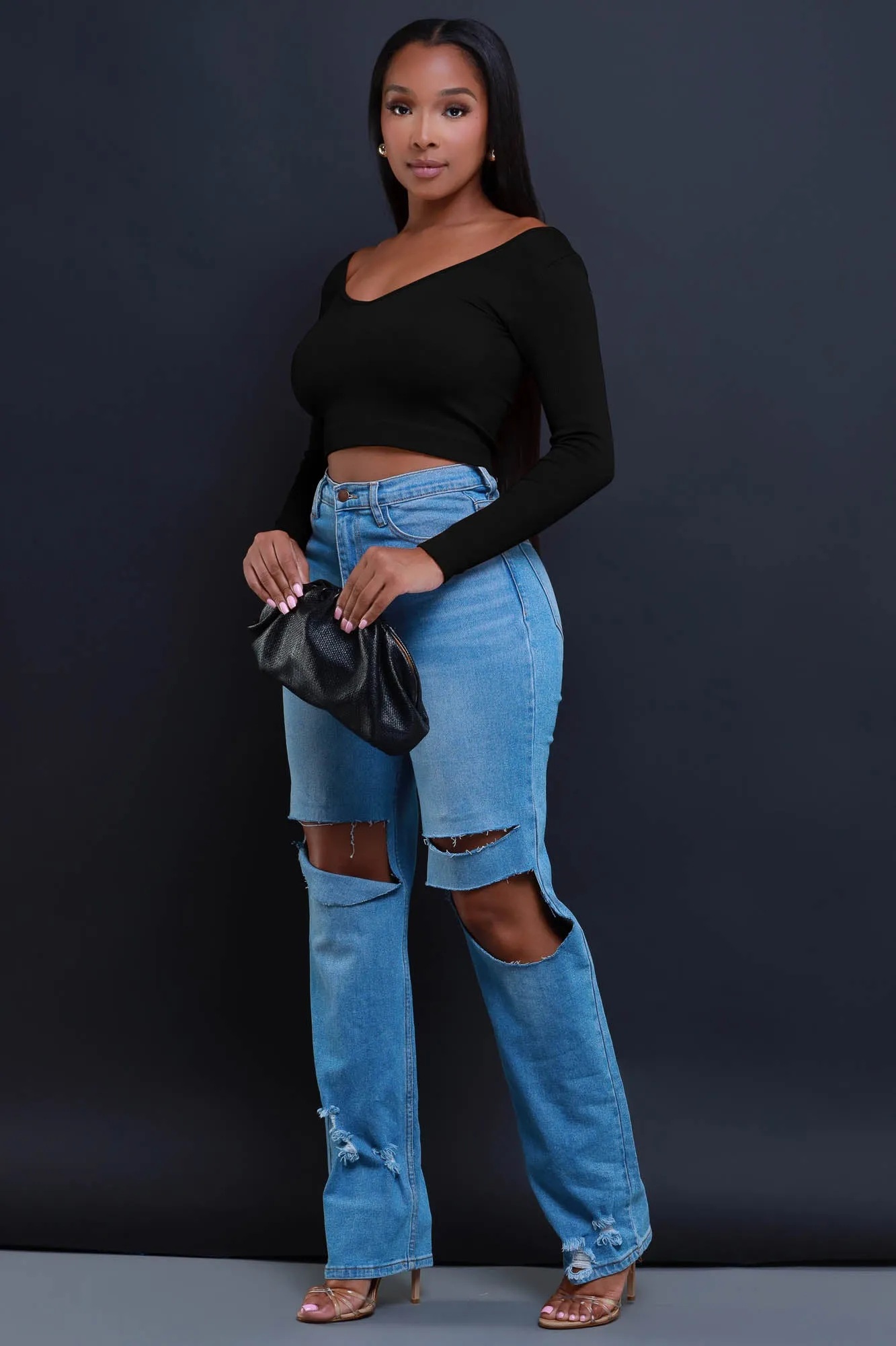 Vibe Check Ribbed V-Neck Crop Top - Black sold by Swankaposh product image thumbnail 4