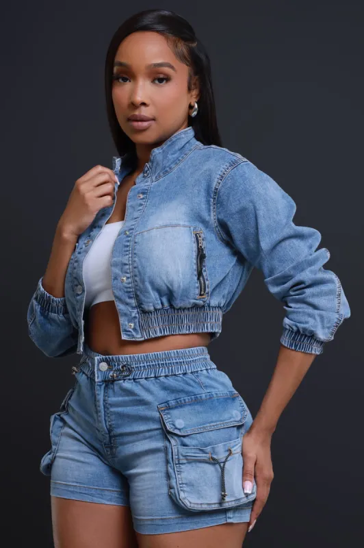 Be Somebody Cropped Denim Jacket - Medium Wash sold by Swankaposh