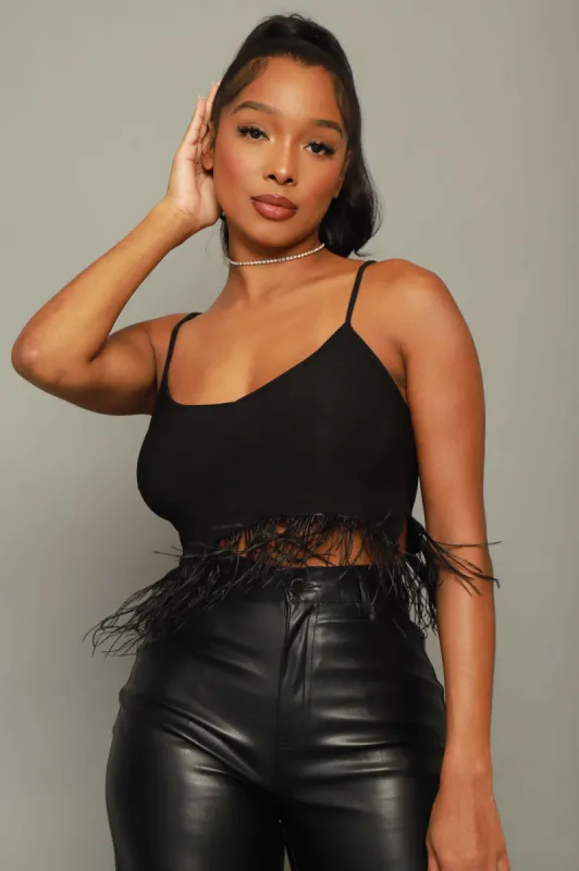 Magic Hour Feather Lined Crop Top - Black sold by Swankaposh