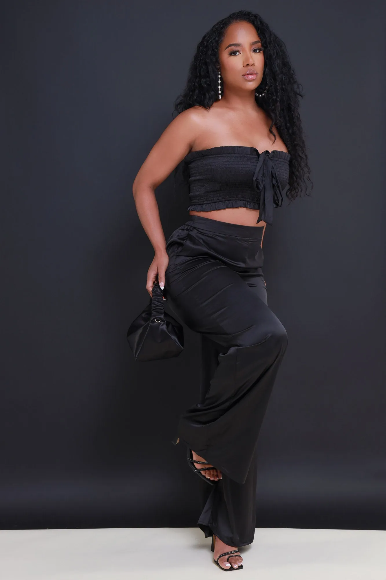 Hold Me Close Satin Cropped Pants Set - Black sold by Swankaposh product image thumbnail 4