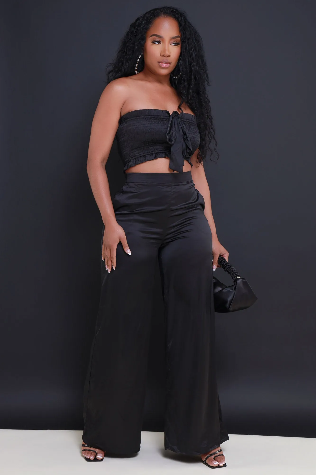 Hold Me Close Satin Cropped Pants Set - Black sold by Swankaposh product image thumbnail 2