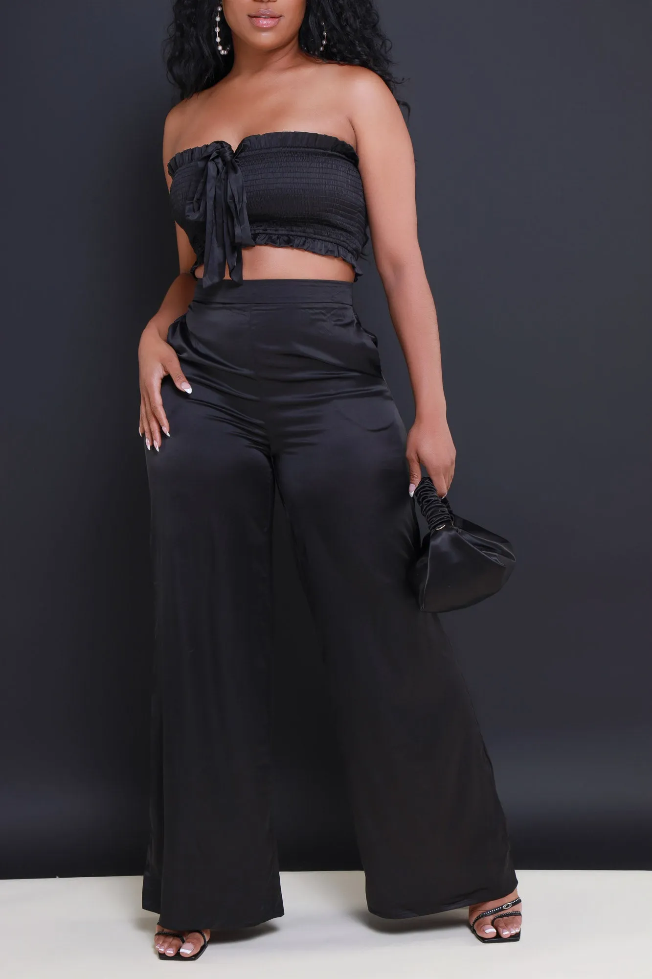 Hold Me Close Satin Cropped Pants Set - Black sold by Swankaposh product image thumbnail 5
