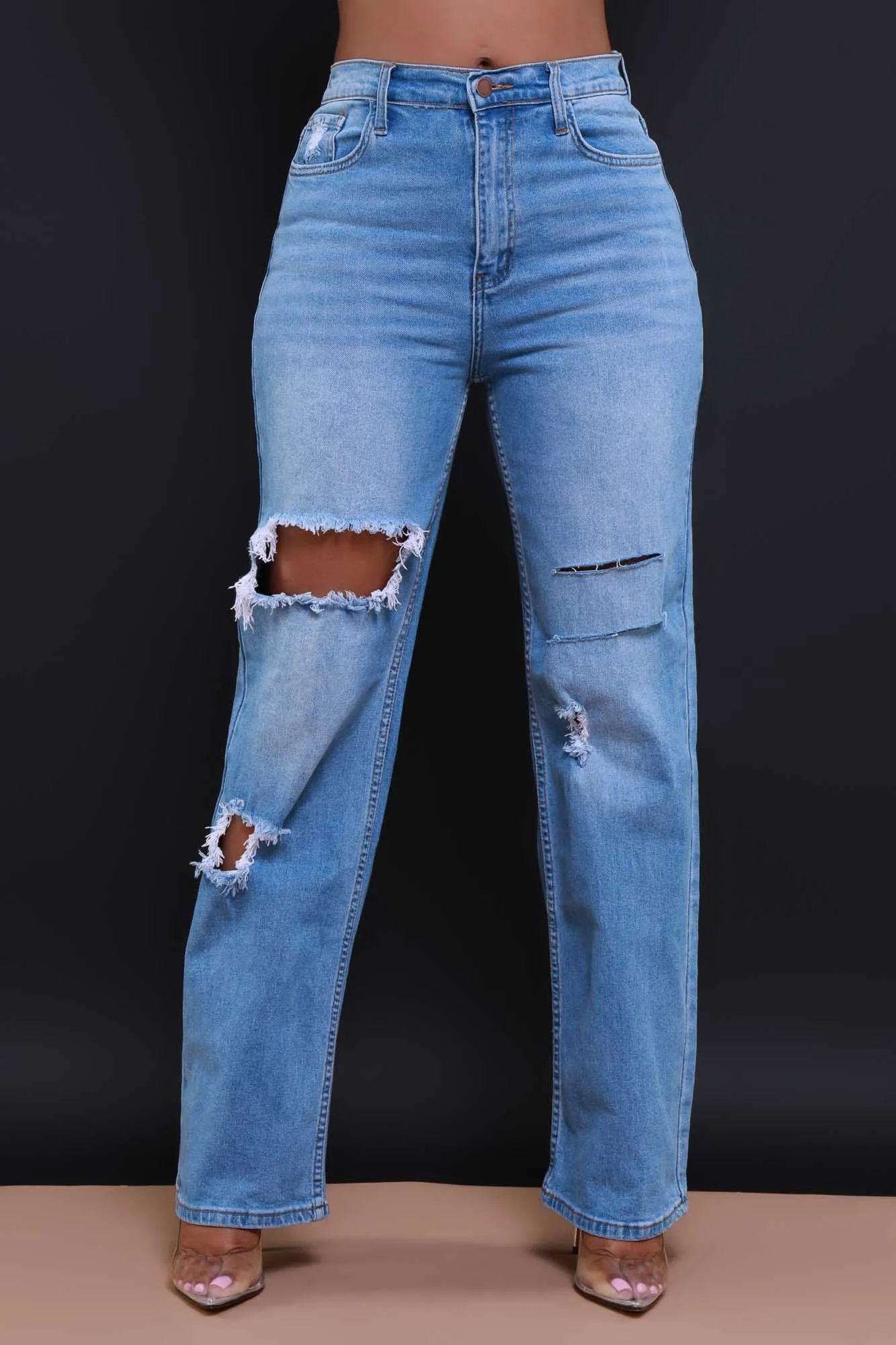 Back Talk High Rise Distressed Stretch Bootcut Jeans - Medium Wash sold by Swankaposh product image thumbnail 2