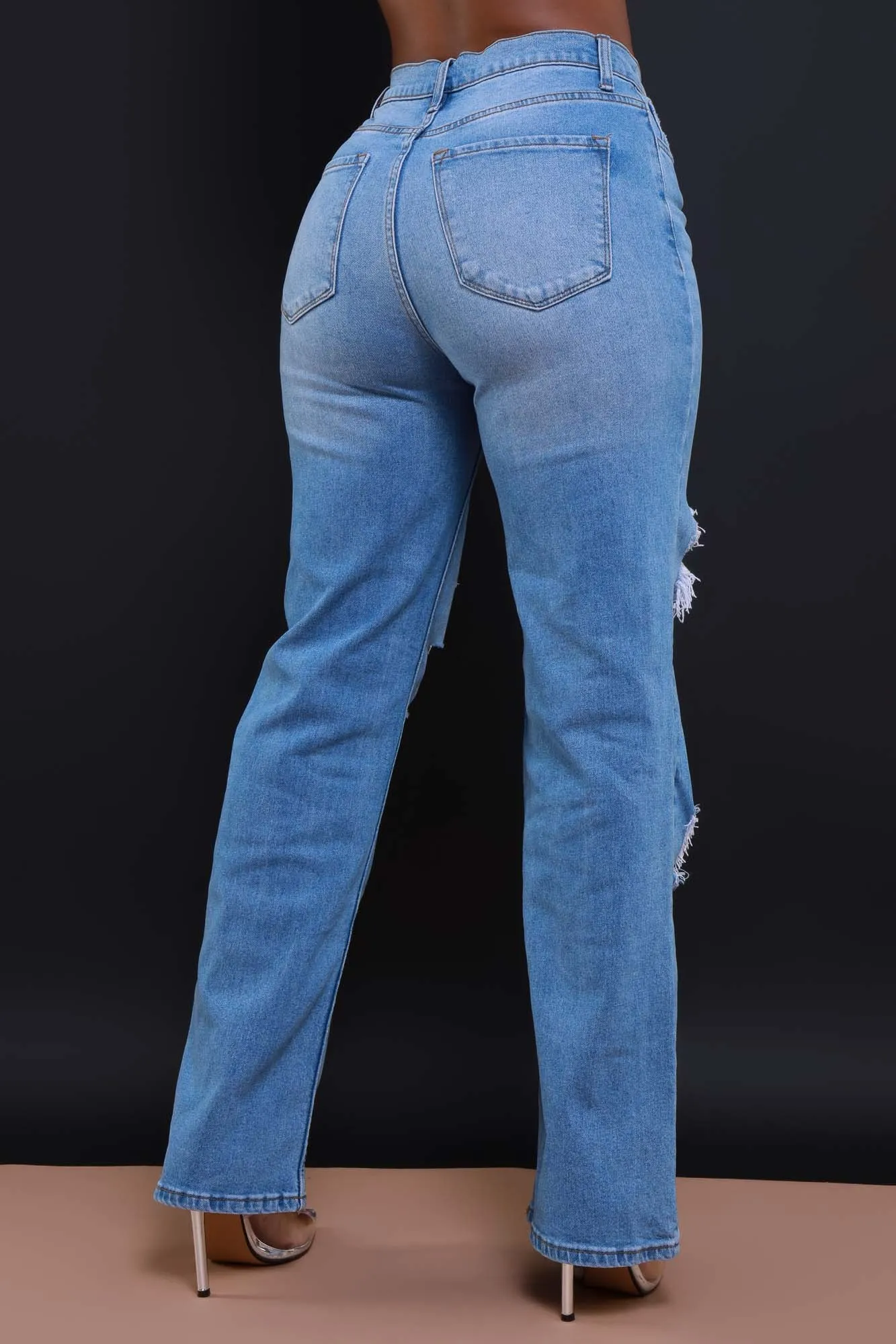 Back Talk High Rise Distressed Stretch Bootcut Jeans - Medium Wash sold by Swankaposh product image thumbnail 3