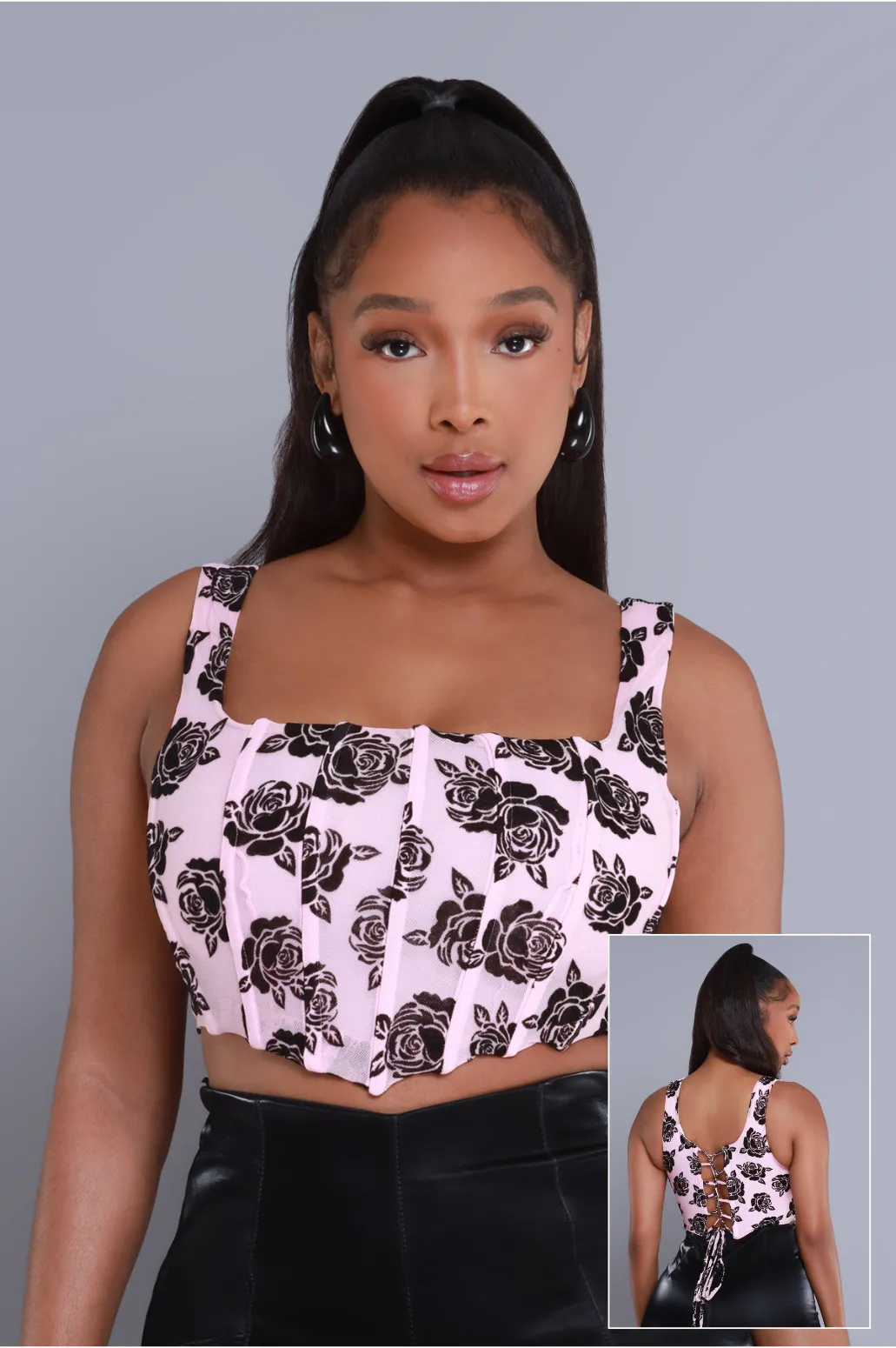 Dark Rose Cropped Corset Top - Pink / Black sold by Swankaposh