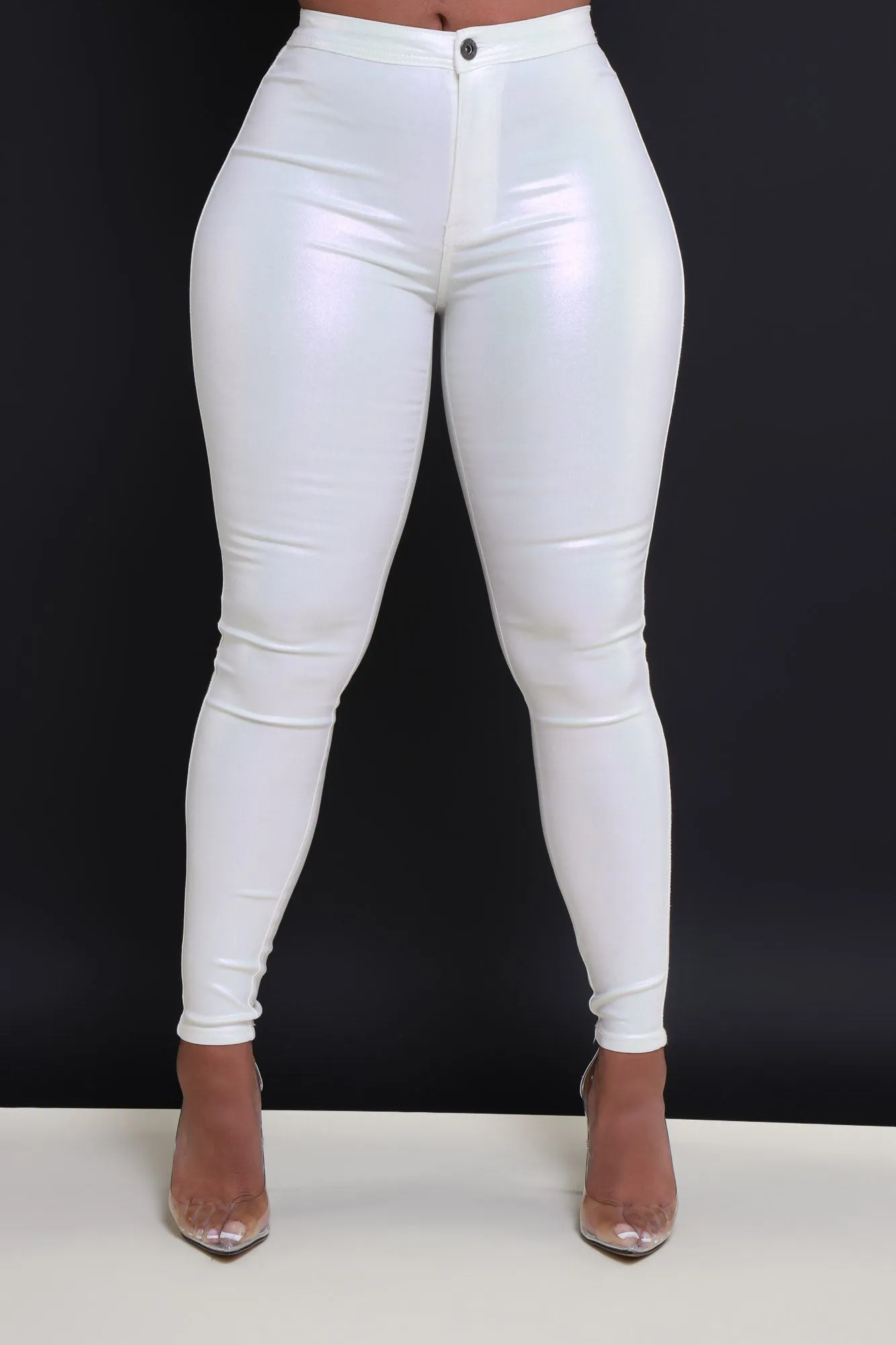 Coming In Hot High Rise Metallic Skinny Pants - Cream sold by Swankaposh product image thumbnail 2