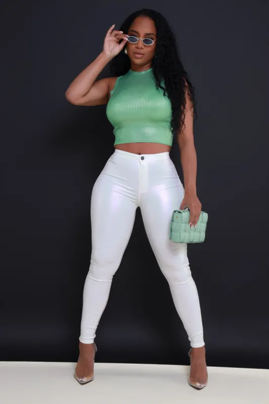 Coming In Hot High Rise Metallic Skinny Pants - Cream sold by Swankaposh