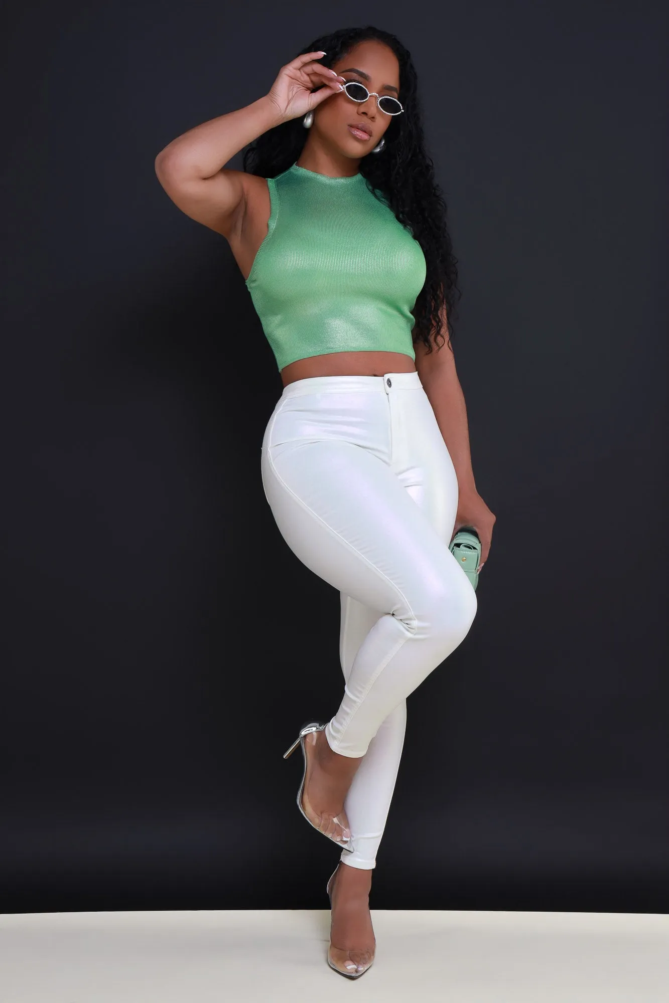 Coming In Hot High Rise Metallic Skinny Pants - Cream sold by Swankaposh product image thumbnail 5