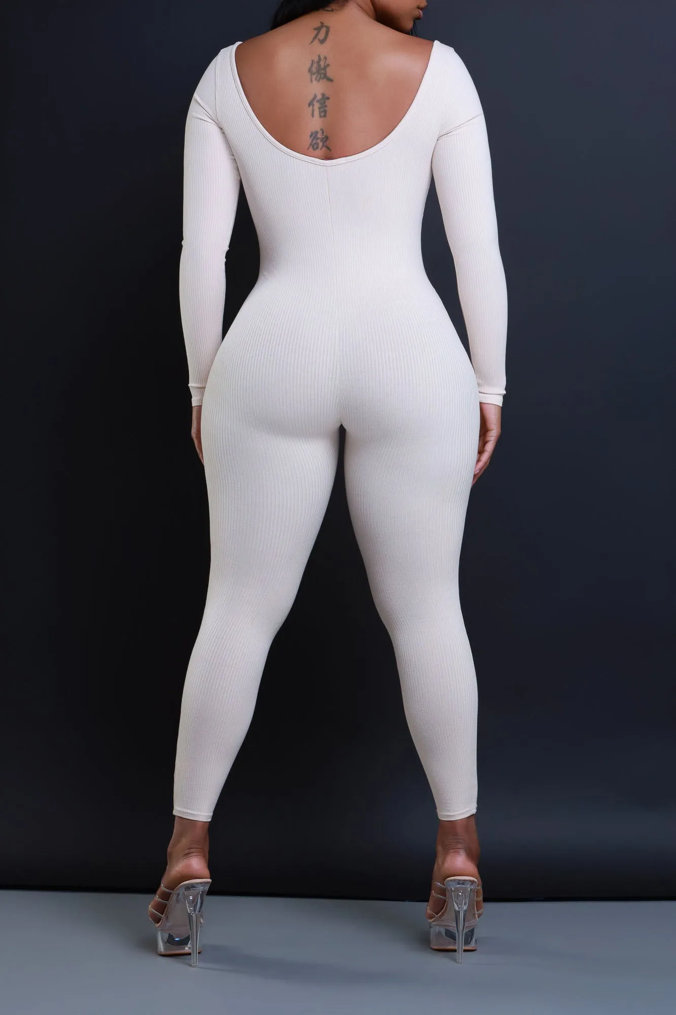 Anti-Hero Open Back Cellulite Deleter Jumpsuit - Cream sold by Swankaposh product image thumbnail 2