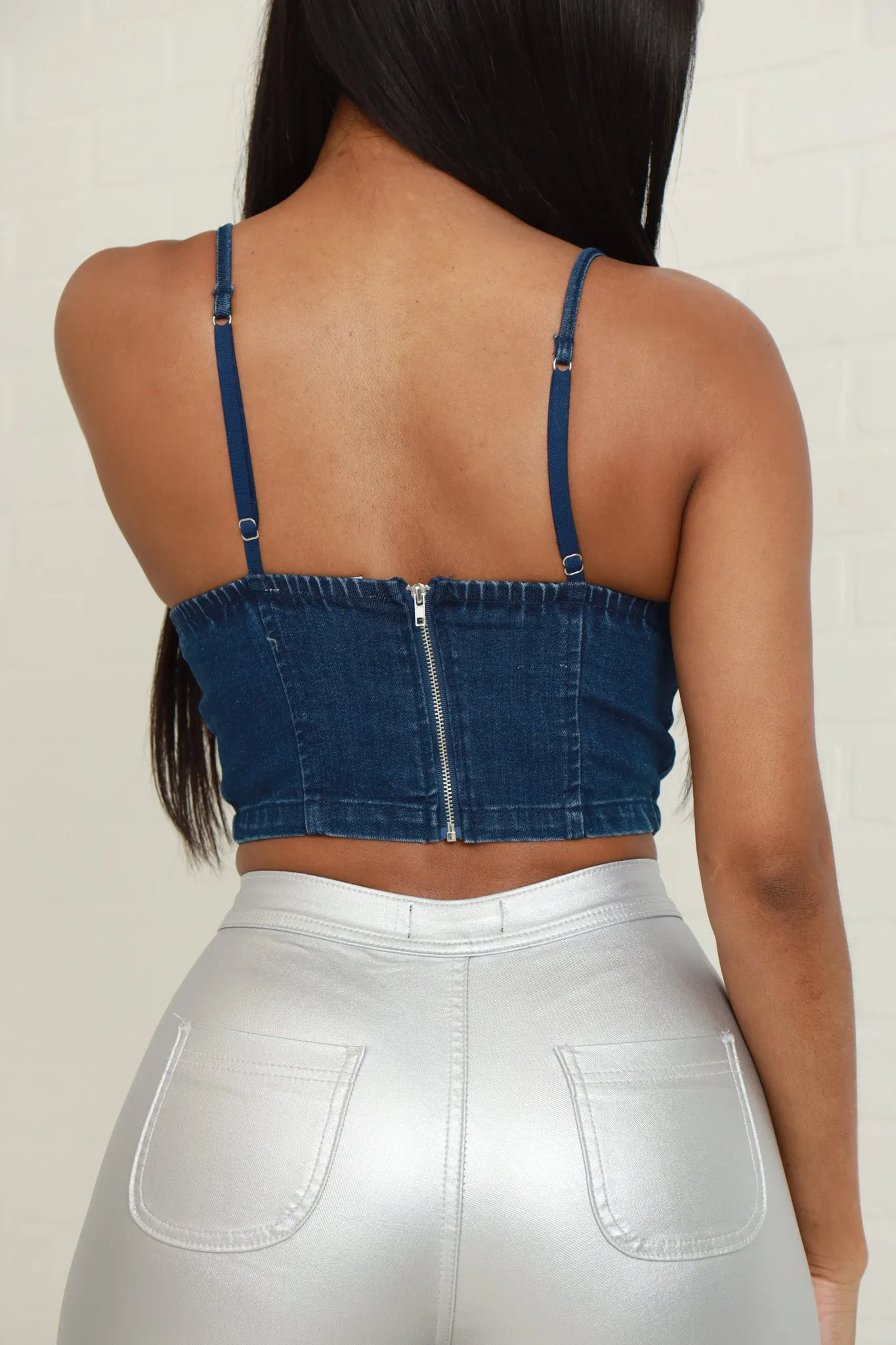 Excuse Me Miss Rhinestone Embellished Denim Corset - Medium Wash sold by Swankaposh product image thumbnail 3