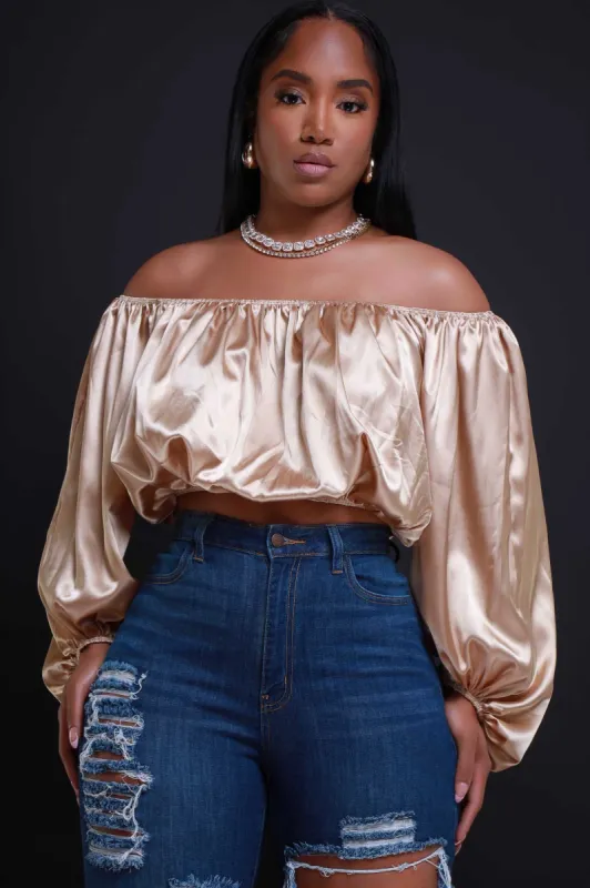 All For You Off The Shoulder Crop Top - Champagne sold by Swankaposh