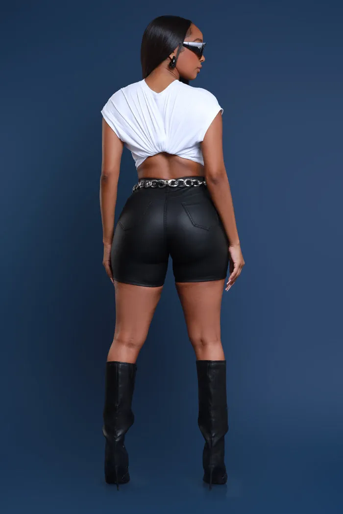 Earn It High Rise Faux Leather Shorts - Black sold by Swankaposh product image thumbnail 2