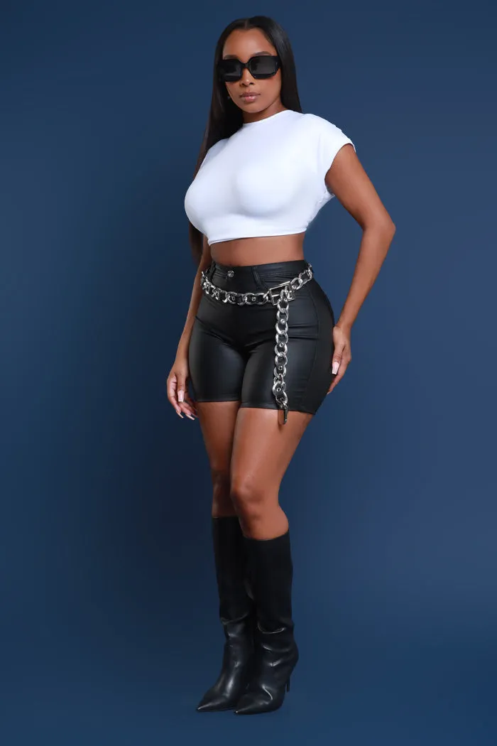 Earn It High Rise Faux Leather Shorts - Black sold by Swankaposh product image thumbnail 5