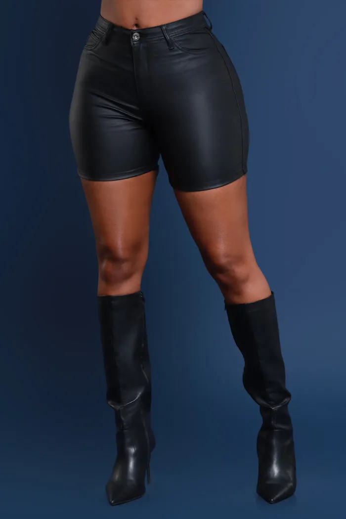 Earn It High Rise Faux Leather Shorts - Black sold by Swankaposh product image thumbnail 4