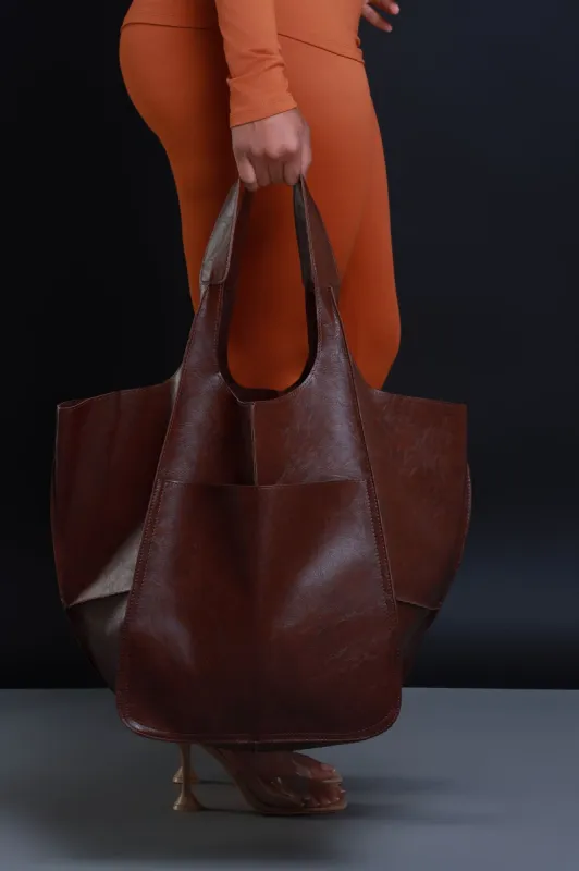 Plenty Of Time Faux Leather Tote Bag - Coffee sold by Swankaposh