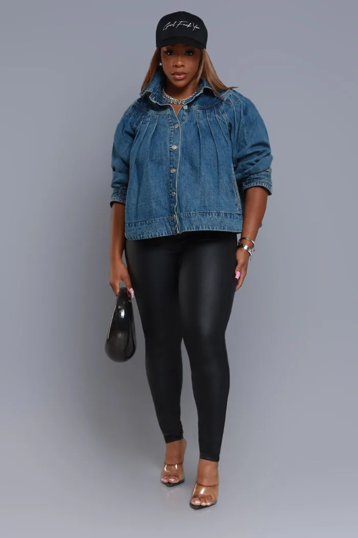 Show Of Hands Pleated Denim Jacket - Med Wash sold by Swankaposh product image thumbnail 2
