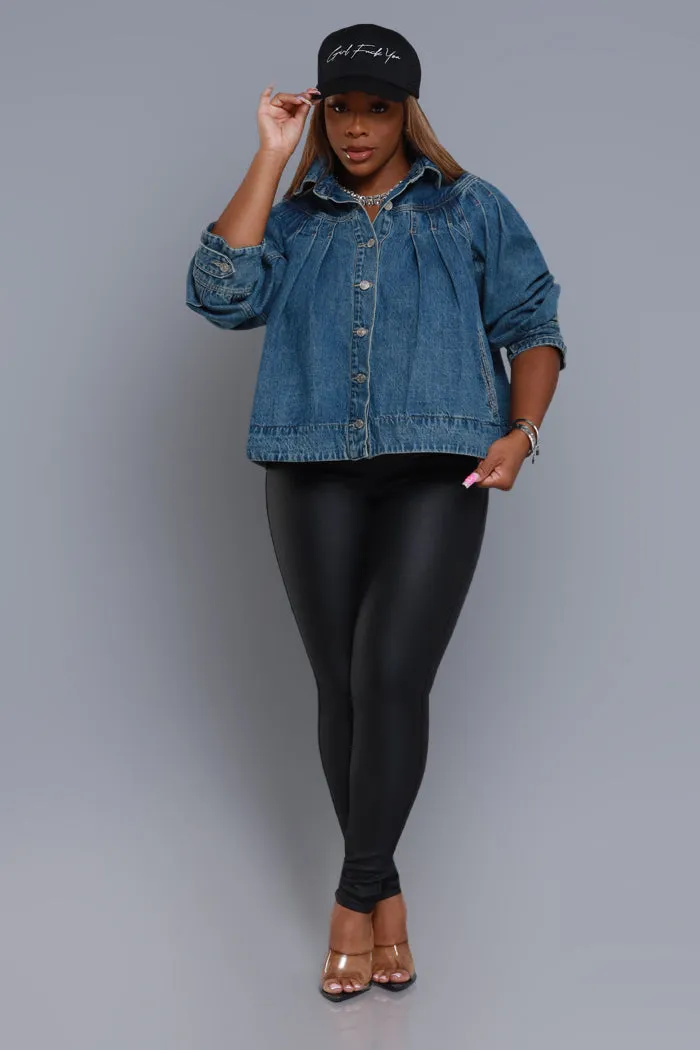 Show Of Hands Pleated Denim Jacket - Med Wash sold by Swankaposh