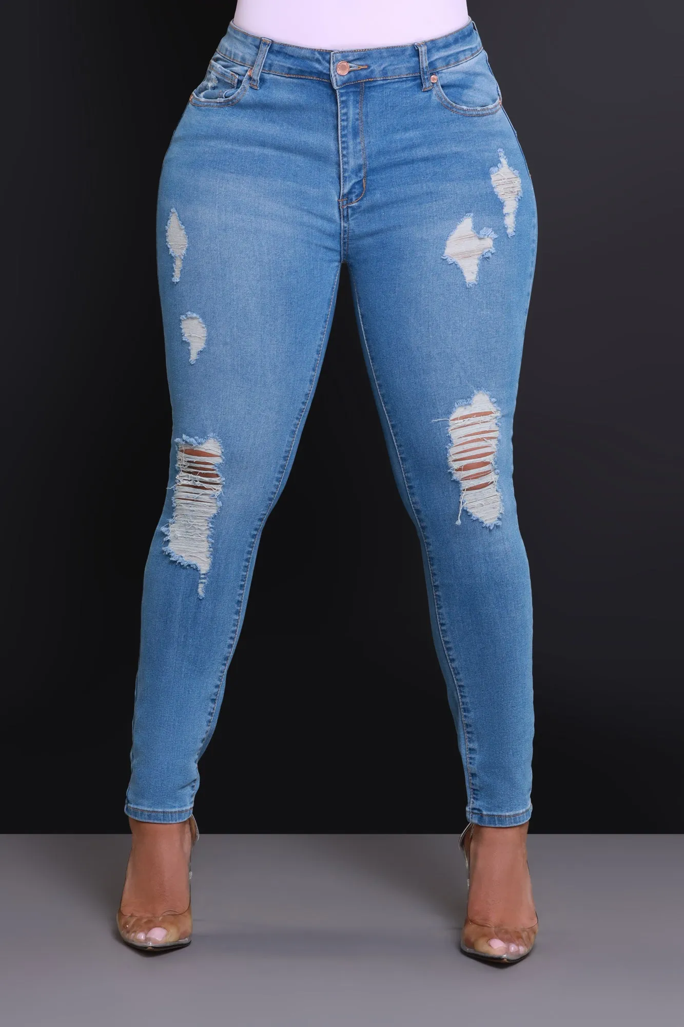 Heads Or Tails Hourglass Distressed Stretchy Jeans - Medium Wash sold by Swankaposh product image thumbnail 2